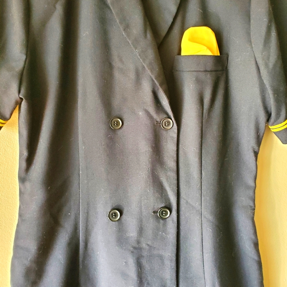 Vintage 90s Airline Flight Stewardess Uniform Dress Sz 6P Black with Yellow Trim - Picture 3 of 10